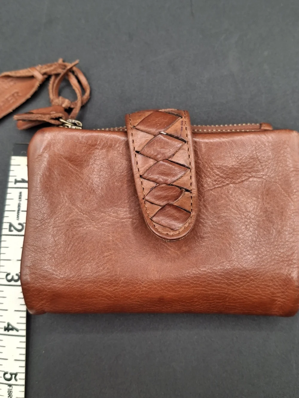 Women's Brown Leather Wristlet Wallet - Classic Braided Detail
